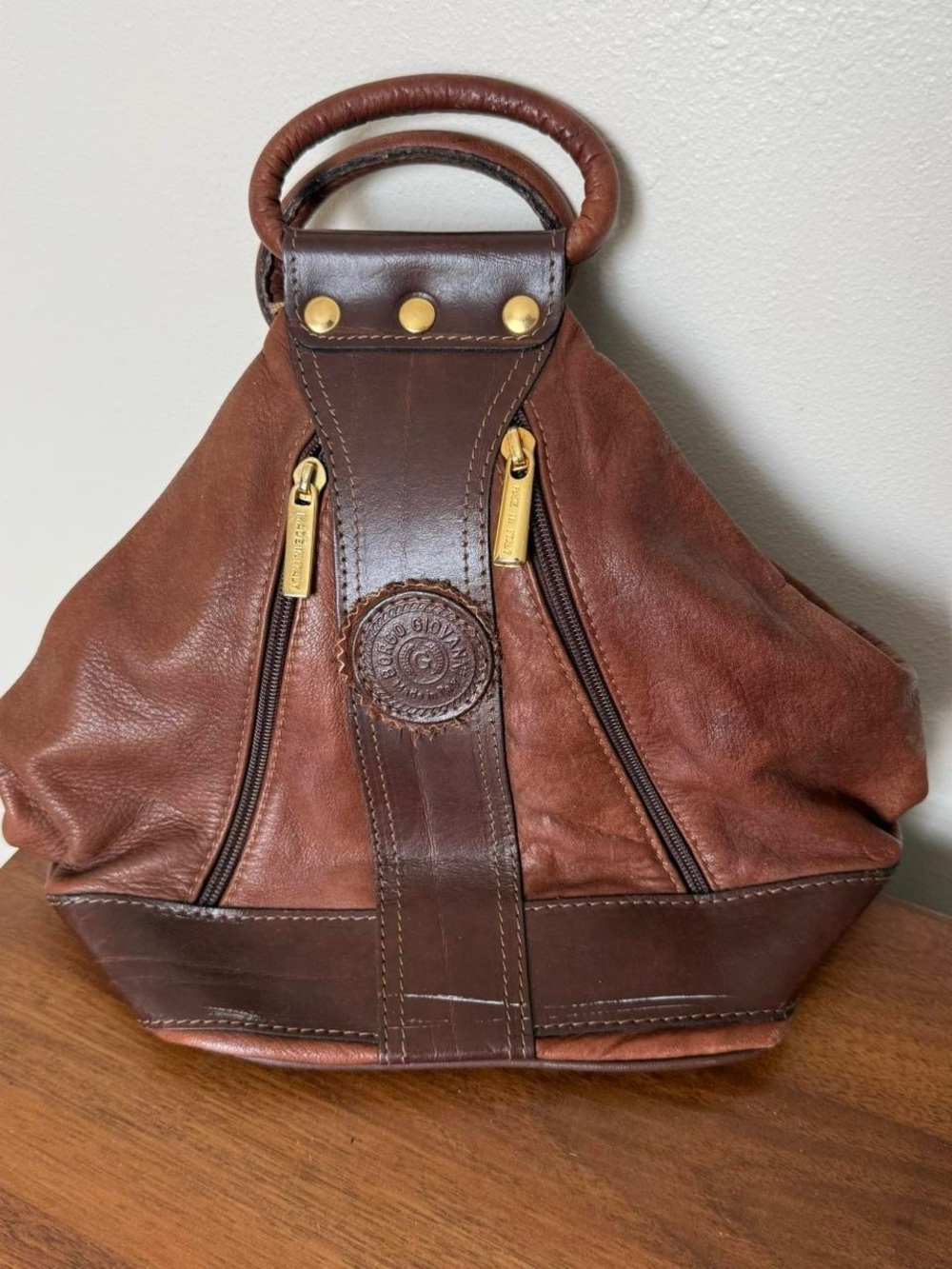 Borgo Giovanni vintage brown leather bag with gold hardware